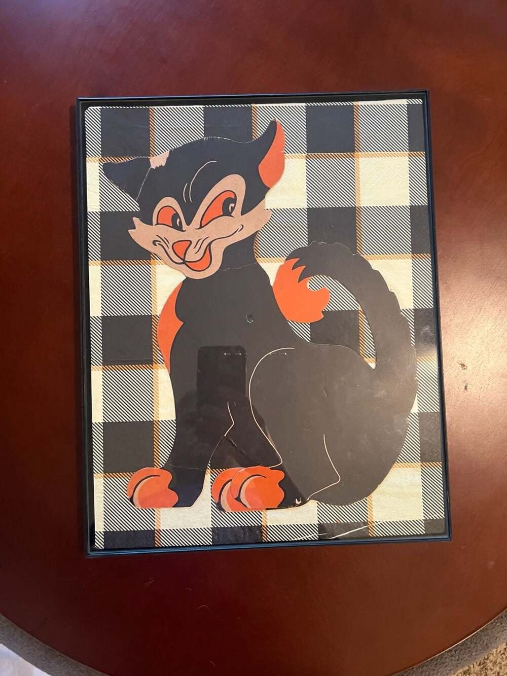 Beistle Vintage Halloween Diecut Black Cat Framed Art